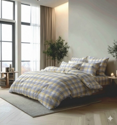 Постільний комплект Фланель Акварель Сіро-жовта клітка Супер Люкс Чернигов